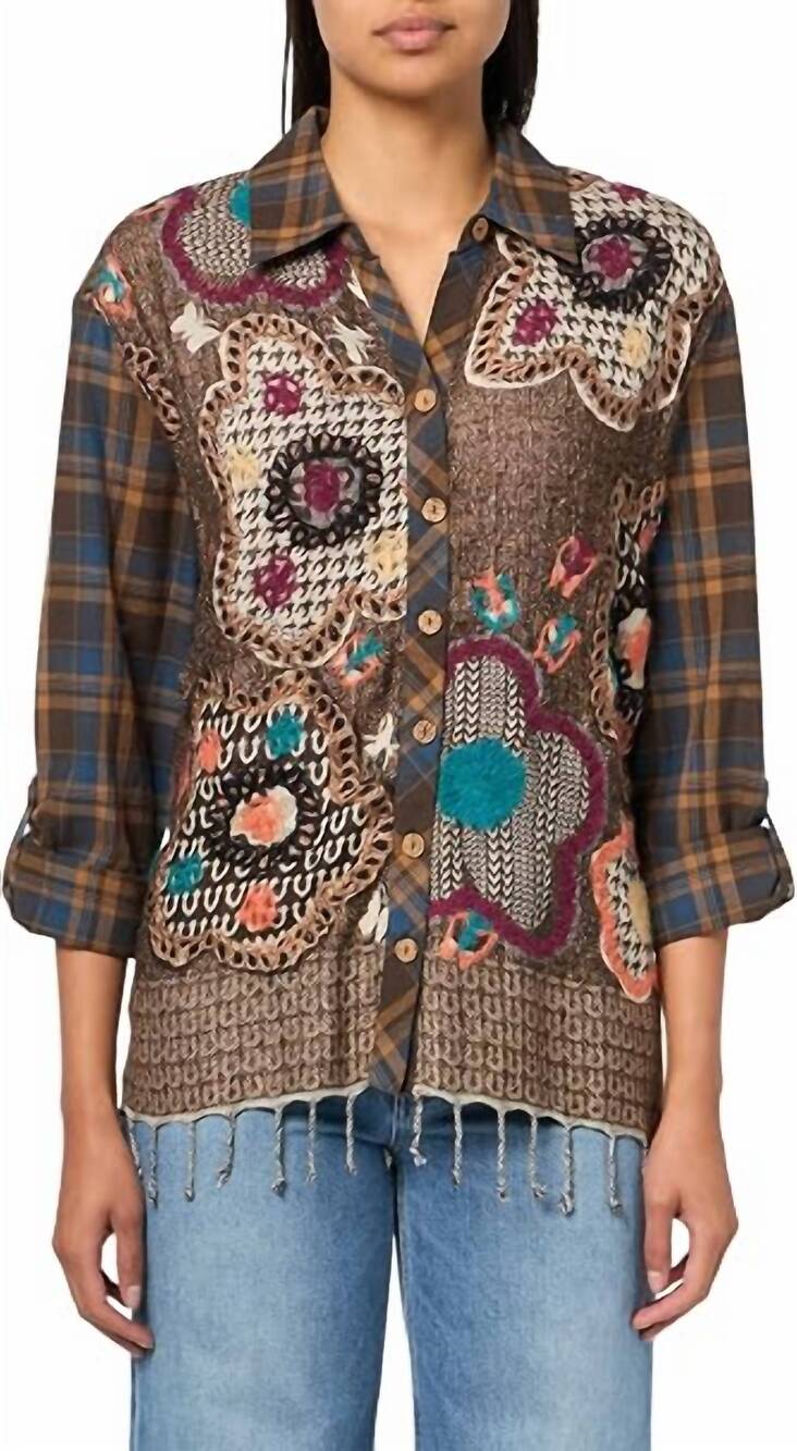 NEW JOHN MARK button front top with tassel details in multi